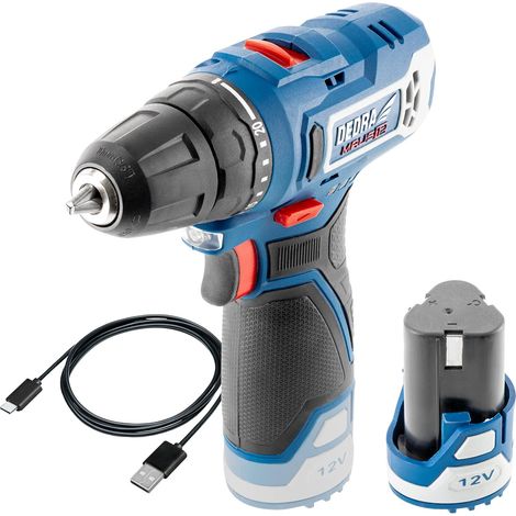 Perceuse-Visseuse 12V DEDRA MAUS DED7310T01 – 32 Nm – Batterie Li-Ion 2 Ah et Câble USB-C – 2 Vitesses, Mandrin Auto-Serrant 10mm et Éclairage LED – Compacte et Ergonomique pour Bricolage (1/5)