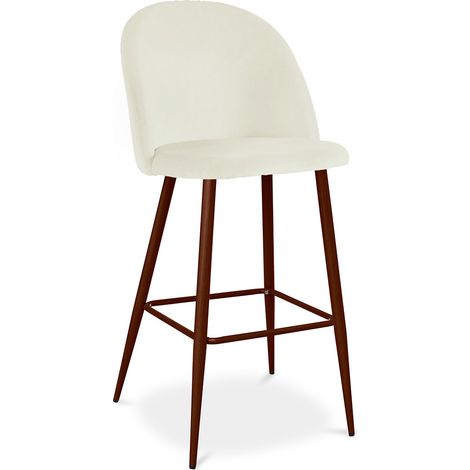 Velvet Upholstered Stool - Scandinavian Design - Evelyne Cream