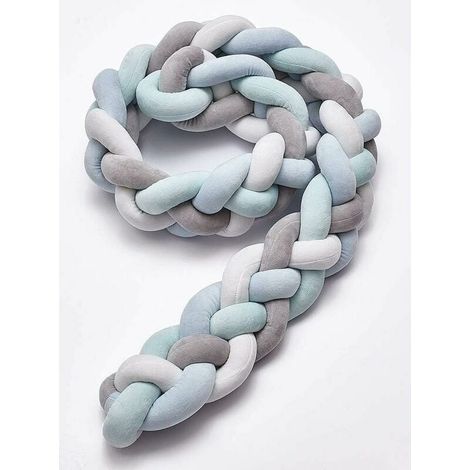 Tour de lit bébé tressé en velours – Protection lit 1.5m – Épaisseur 15cm – Pour berceau et chambre d'enfant – Gris, blanc, vert, bleu - 5m-Fei (1/5)