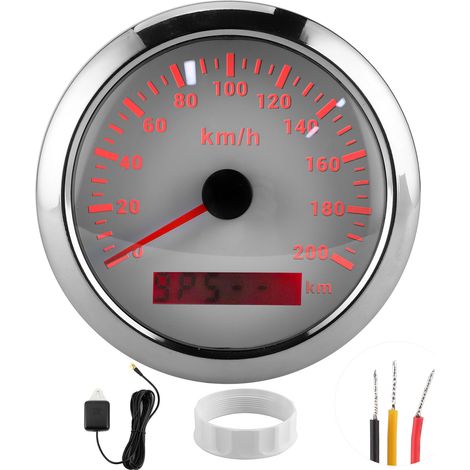 Eosnow Compteur de vitesse GPS 85 mm, odomètre 200 km/h, étanche, pour bateau, voiture, yacht, moto, cadran blanc