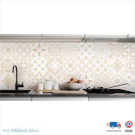Crédence : Carreaux ciment classique 2 - Couleur Beige ivoire - Alu composite - 120 - 60 (1/3)