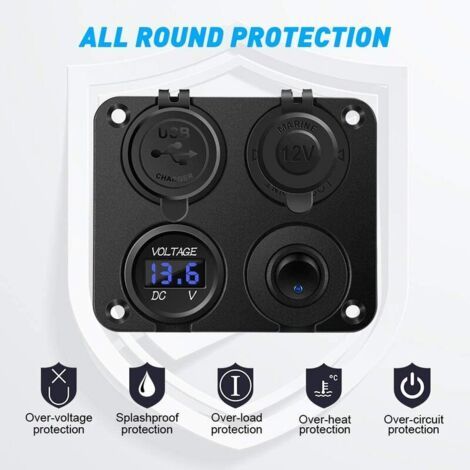 Prise allume-cigare étanche 12V/24V – 2 ports USB 4.2A – Interrupteur à bascule – Voltmètre LED pour voiture, bateau, moto, camion (1/4)