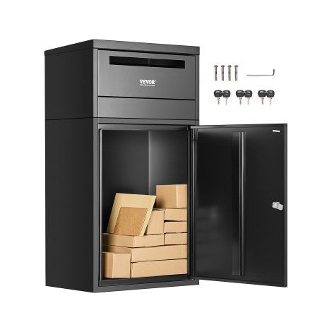 Paketbriefkasten 500x325x909 mm, Paketkasten mit Schloss, Paketbriefbox aus verzinktem Stahl mit Diebstahlschutz-Design, Packstation für Zuhause und das Büro, Schwarz (1/5)
