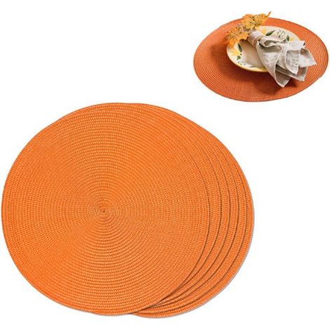 Mantel individual redondo, Diámetro 38 cm, Resistente al calor, Antideslizante, Fácil de limpiar, PP, mesa de centro, Naranja, 6 unidades (1/5)