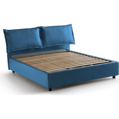 Talamo Italia - Letto alla francese Askari, Letto contenitore in tessuto, Apertura frontale, Adatto per materasso Cm 140x190, 100% Made in Italy, Blu