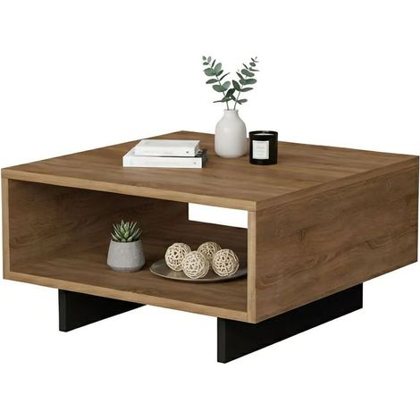 Dmora - Tavolino da salotto Hyadum, Tavolo basso da caffè, Portariviste per divano, Ripiano da soggiorno, 60x60h32 cm, Quercia e Antracite, con imballo rinforzato, con imballo rinforzato