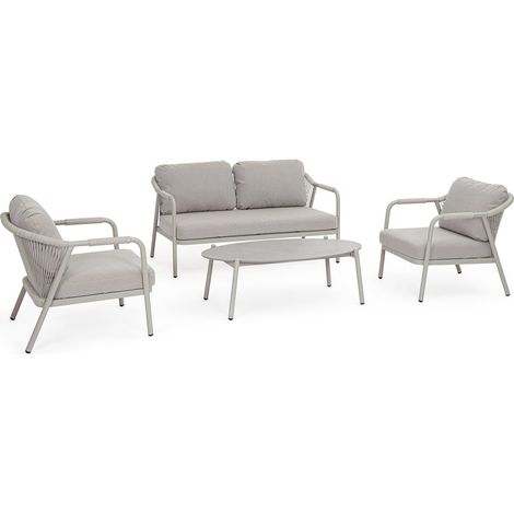Salotto con poltrone e tavolino "Miravet" struttura in alluminio per veranda e giardino -Antracite/Khaki (1/4)