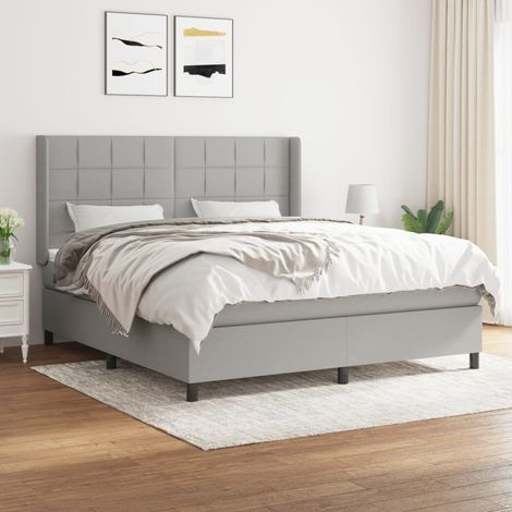 Lit adulte,Lit avec Sommier et Matelas confortable pour Chambre,Ensemble Lit à sommier tapissier Gris clair 160x200cm Tissu -BVN13072 (1/5)