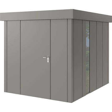 Hörmann Metall-Gerätehaus "Juno" mit Flachdach, JFD6 - Design, 214 x 262 cm (B x T), graualuminium, mit bodentiefem Fenster, 1-flüglige Tür, Anschlag links (1/5)