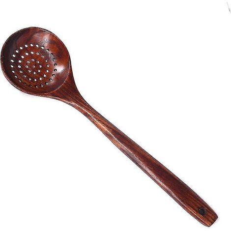 Ustensile de cuisine artisanal et écologique en bois naturel, louche en teck avec long manche pour remuer confortablement, spatule en bois anti-rayures (1/5)