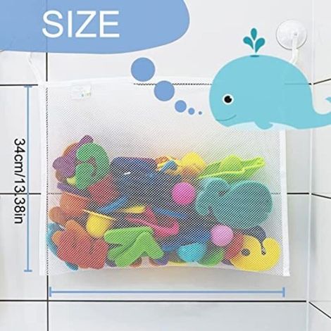 Filet pour Jouet de Bain Rangement Jouets Bain, Filet de bain animaux marins, 2 Ventouses pour Installer, Poche de Rangement sans Perçage, Sac Accessoires de Bain, Lavable Facilement (1/4)