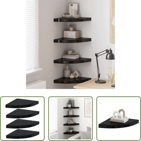 Wandregal - Eck-Schweberegale 4 Stk. Hochglanz-Schwarz 35x35x3,8 cm MDF (1/5)