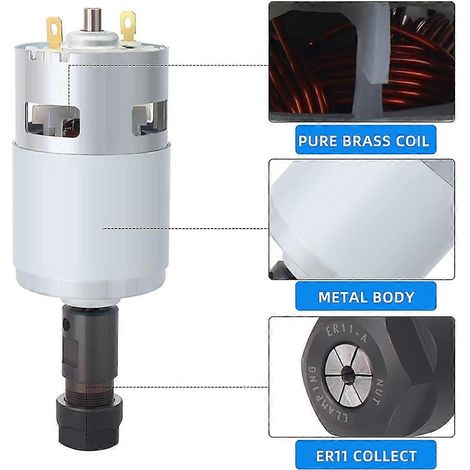 Moteur de broche 775 avec pince ER11 et câble de connexion, 24 V, 20 000 tr/min, compatible avec les machines de gravure CNC série 3018 - FFY (1/4)