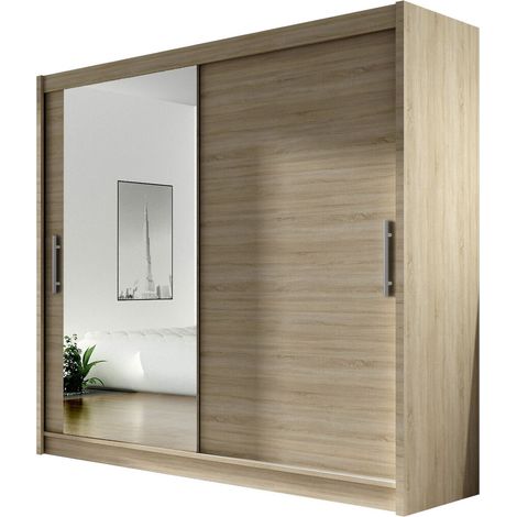 Armario Closico Pallor VI, Roble Sonoma, 215x180x58cm, Puertas de armario: Correderas, Número de estantes: 5