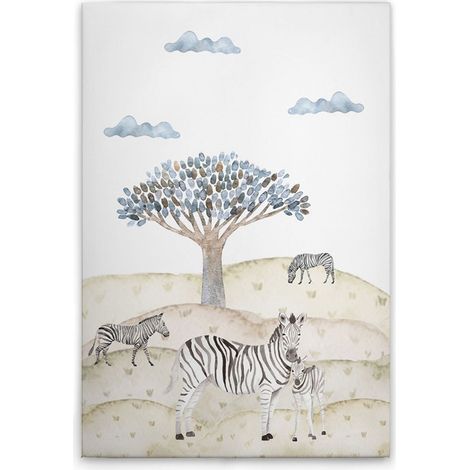 Leinwandbild Safari Zebras M1-No.50600 - Kunstdruck auf Leinwand in Beige Blau - Wandbild 30 x 40 cm (1/5)