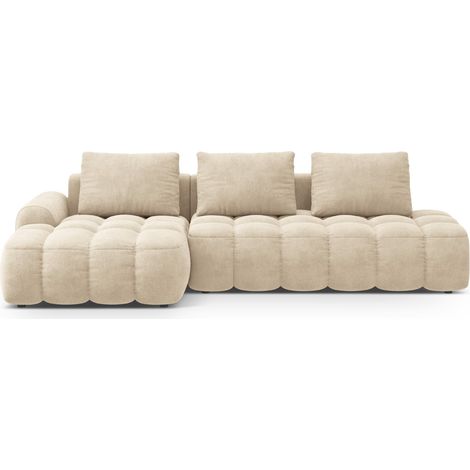 Canapé-lit d'angle gauche avec coffre 3 places velours beige clair (1/5)