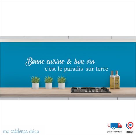 Crédence : Bonne cuisine et bon vin 2 - Couleur Bleu clair - Alu composite - 120 - 60 (1/3)