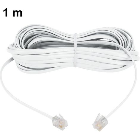 Câble téléphonique vers rallonge téléphonique modulaire mâle, câble téléphonique avec coupleurs de ligne RJ11 standard,1m,blanc