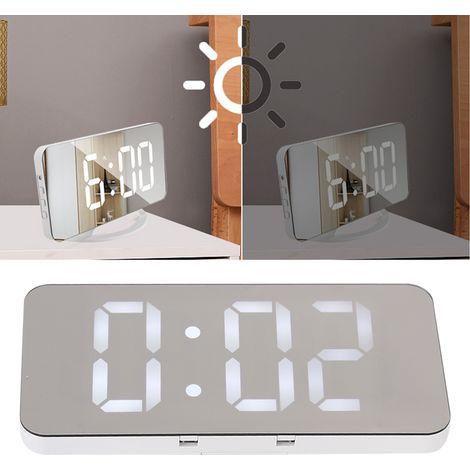 Reloj despertador digital LED multifuncional TS-8201-W con puertos USB y función de atenuación automática para oficina y dormitorio. (1/5)
