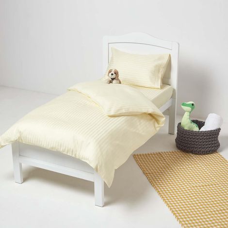 HOMESCAPES Yellow Cotton Stripe Cot Bed Duvet Cover Set 330 Thread Count - Yellow