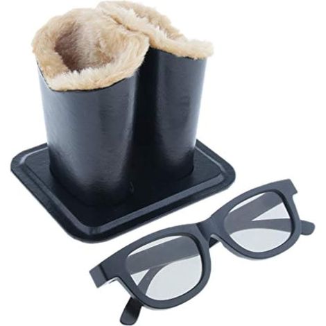 Fenteer Anti-Scratch PU Leather Double Head Upright Desktop Case Plush Eyeglasses Holder Stand Pen Holder for Desk, Nightstand, End Table (1/5)