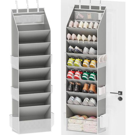Organisateur de Chaussures à Suspendre sur Porte – Rangement de Placard avec Grandes Poches Profondes, Peut Contenir 16 à 24 Paires de Baskets, Sandales et Bottes, Gris (1/5)
