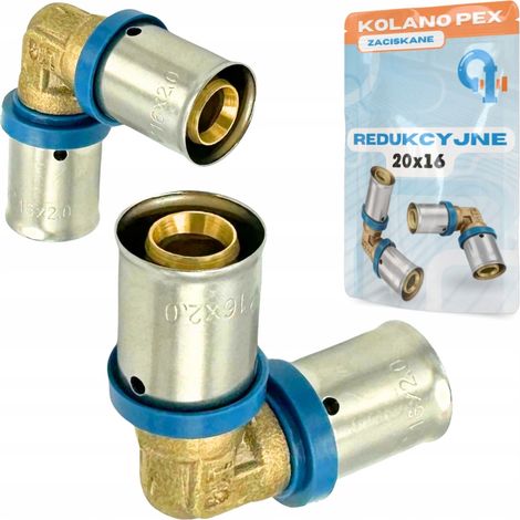 Codo Pex 20x16, conector de codo Alupex prensado con abrazadera reductora (1/5)