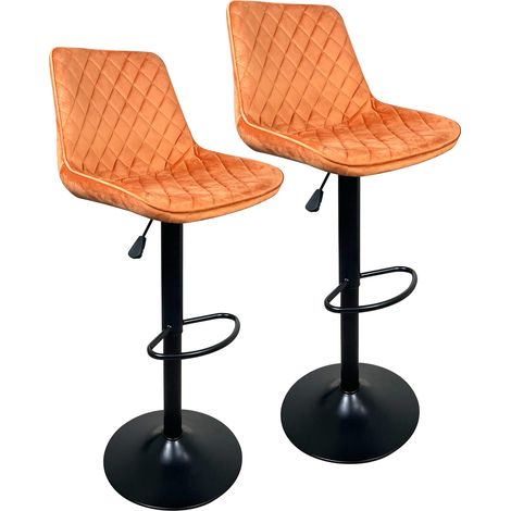 Coppia Sgabelli da Bar/Casa Moderni Girevoli Sedia Cucina Alta con Schienale Quadrato Sgabello Con Altezza Regolabile in Velluto Basamento Antigraffioi In Ecopelle Poggiapiedi Salotto Sgabello Pouff C (1/5)