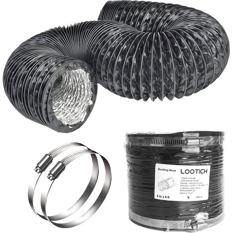 Tuyau d'Evacuation d'aération Flexible en PVC Aluminium Gaine de Ventilation Ø153mm 2.5m pour Salle de bain Cuisine Sèche-linge avec 2 Colliers de Serrage en Acier Noir (1/5)