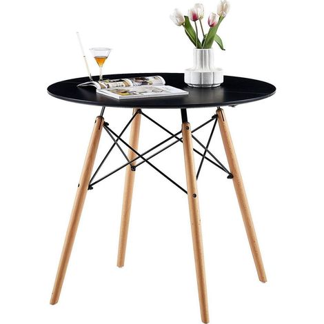 Runder Esstisch Skandinavisch 80x80cm Schwarz mit Holzbeinen (1/5)