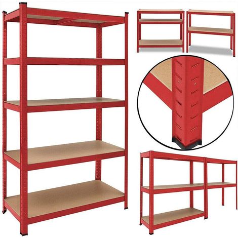 HEAVY DUTY BOLTLESS METAL SHELVING SHELVES STORAGE RACKING SHELF GARAGE WORKSHOP - 875KG Capacity Red (1/4)