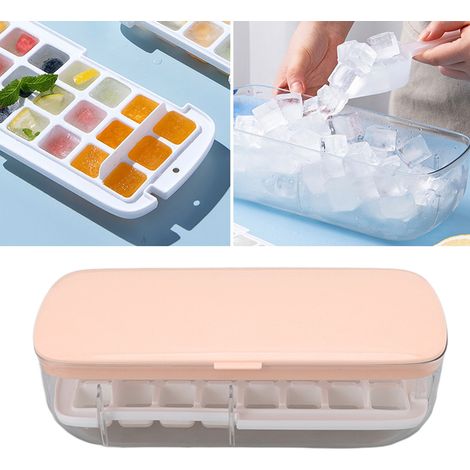 Bac à glaçons en ABS, PP, PET et silicone, 2 niveaux, 48 alvéoles, accessoire pour faire des glaçons à la maison, avec couvercle, rose (1/5)