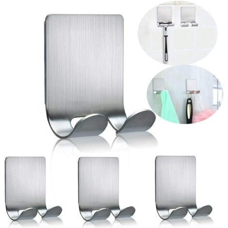 Soporte adhesivo para maquinilla de afeitar con doble gancho, de metal, impermeable, de acero inoxidable, para toallas de baño y ducha, soporta hasta 1 kg - 4 piezas (1/5)