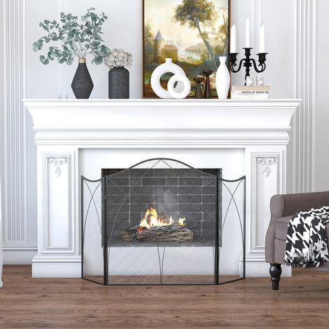 Parachispas plegable para chimenea 108 x 76 cm de metal negro FloraGrace (1/5)