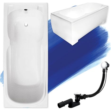 Baignoire Rectangulaire 150x70 avec tablier en acrylique, Siphon de bain et pieds (support) - Set 4en1 - Fabriqué en UE - BADLAND MAJKA