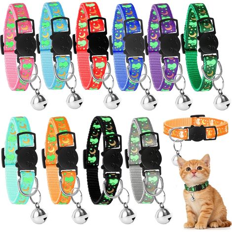 Lot de 10 colliers réfléchissants pour chat avec clochette, collier pour chat avec fermeture de sécurité, colliers réglables avec clochette (1/5)