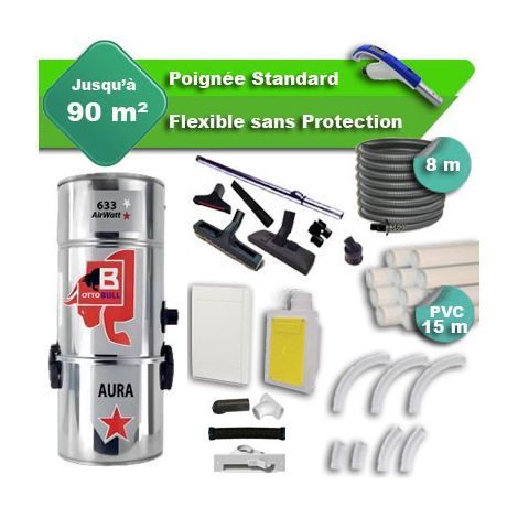 Aspiration centralisée avec sac OTTO BULL AURA 300 INOX garantie 2 ans + flexible rétractable 8 m standard + 7 accessoires + kit 1 prise RETRAFLEX + kit prise balai (rayon d'action 90 m2) (1/5)