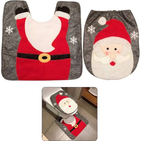 Weihnachtsschmuck WC-Sitzbezug und Teppich Badezimmer-Set WC-Sitz mit sanfter Schließung Weihnachtsschmuck