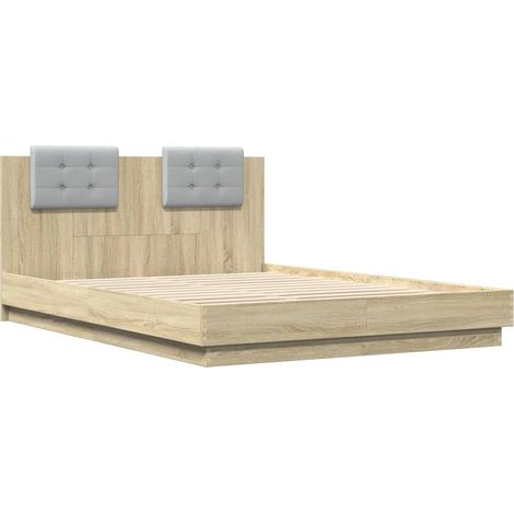Cama con cabecero madera de ingeniería roble Sonoma 140x200 cm vidaXL