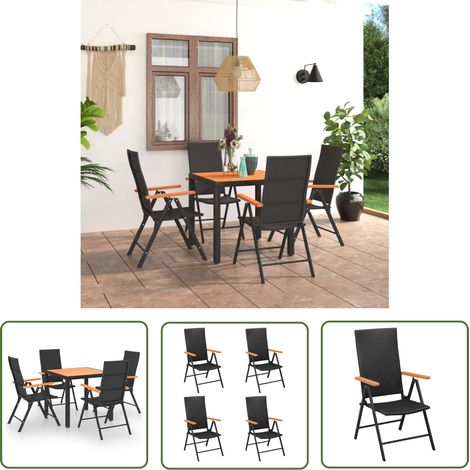 The Living Store Ensemble à manger de jardin 5 pcs noir et marron - Salon De Jardin - Ensemble De Jardin - Table De Jardin - Chaises De Jardin - Mobilier De Jardin (1/5)
