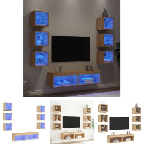 The Living Store 8-tlg. Wohnwand mit LED-Beleuchtung Sonoma-Eiche Holzwerkstoff - TV-Möbel (1/5)