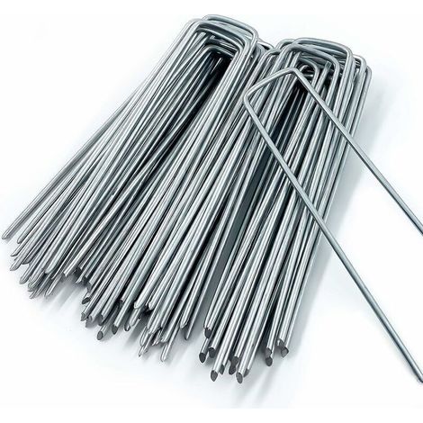 Piquet de Fixation pour Toile de Paillage.50 Piquets de Jardin en Forme de U.pour Bache Anti Herbes.Sardines Camping.Clôture de Jardin.150 MM de Long.25 MM de Large.3 MM de Diamètre (1/5)