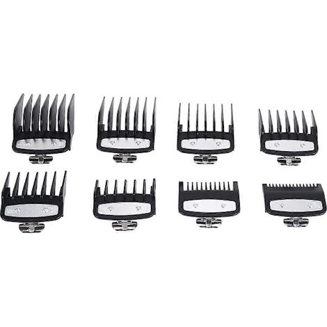 Guide de coupe pour tondeuse Wahl, peignes de guidage, clip et limiteurs, lot de 8 pièces, sabot standard, accessoires, noir électrique (1/5)