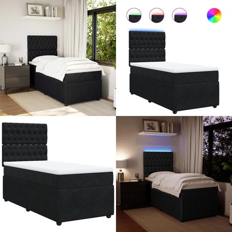 vidaXL Sommier à lattes de lit avec matelas Noir 90x190 cm Velours (1/5)