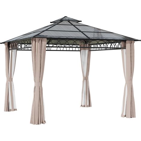 Outsunny Double Roof Hard Top Gazebo with Nettings & Curtains 3 x 3 (m)
