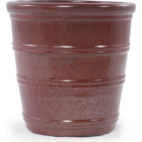 Vaso in ceramica artigianale Ø 24 cm marrone rossiccio con scanalature orizzontali (1/5)