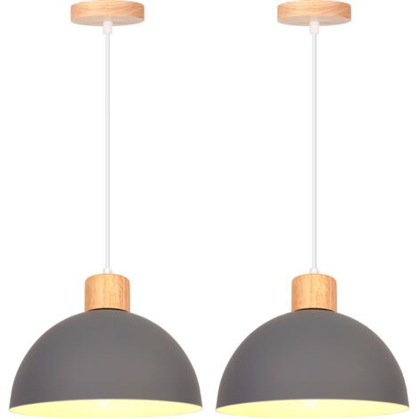 royaluxe- 2PCS Lustre En Métal Vintage Suspension Luminaire Moderne Lampe À Suspension D'Intérieur Simple E27, Gris Pour Restaurant Cuisine (1/5)