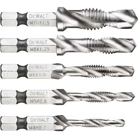 Dewalt – Pack de 5 forets à tarauder DT50060QZ – HSS pour acier et plastiques – Emmanchement horizontal – Précision jusqu'à 7mm d'épaisseur