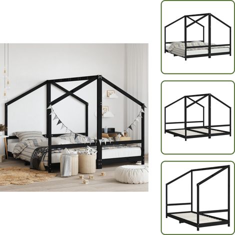 The Living Store Cadre de lit pour enfants noir 2x(90x190) cm bois de pin massif - Lit Enfant - Lit Bébé - Mobilier Enfant - Meuble Enfant - Cadre Lit Enfant