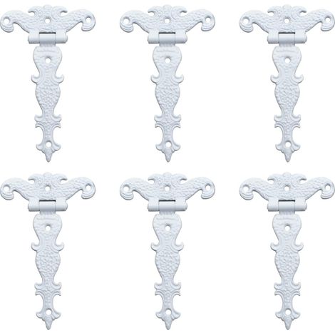 Charnière en T décorative classique, charnière en T en alliage de zinc, charnière de porte avec vis (blanche), 6 pièces